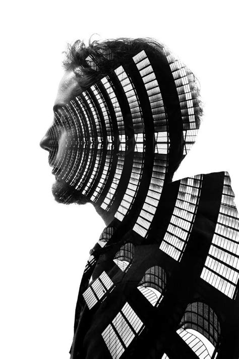 Double Exposure Profiles Of People In Milan Combined With Buildings By