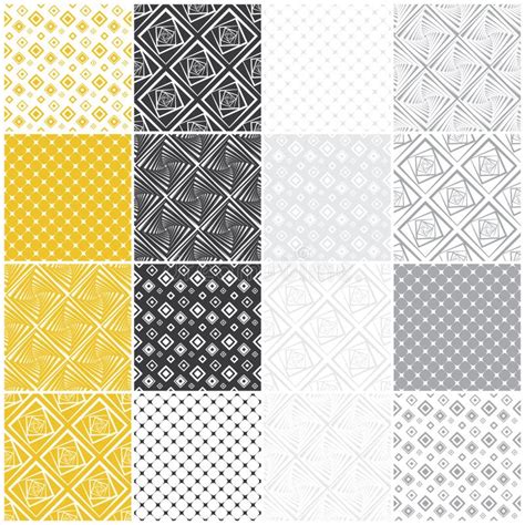 Geometric Seamless Patterns Squares Lines Waves Stock Vector