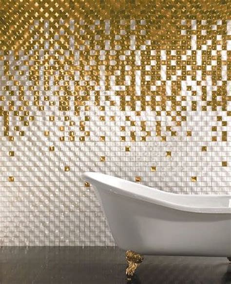 White And Gold Tile Bathroom