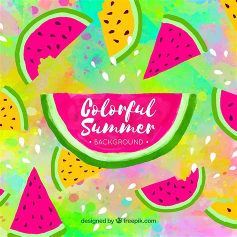 Colorful Summer Background With Watermelon Free Vector