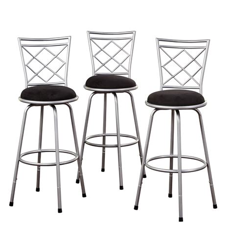 Black bonded leather back and seat. SWIVEL BAR STOOLS Set of 3 Kitchen Counter Chairs ...