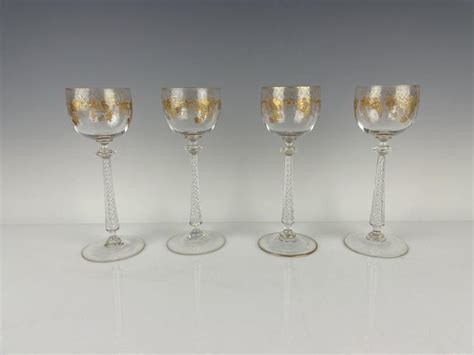 Sold At Auction Set Of 4 Gilt Moser Wine Glasses