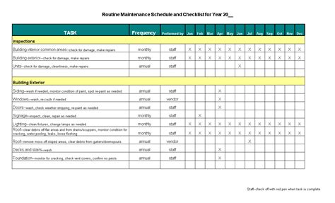 Routine Maintenance Schedule Checklist Templates At