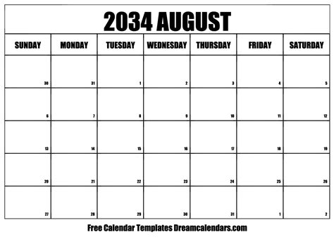 August 2034 Calendar Free Blank Printable With Holidays