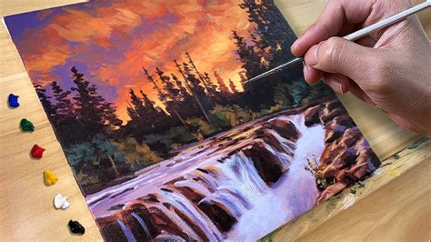 Painting Sunset Falls Acrylic Painting Correa Art YouTube