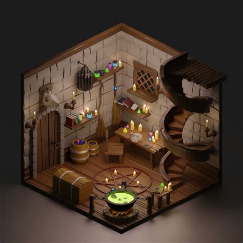 Low Poly Isometric Witch Lair Isometric Art Game Concept Art