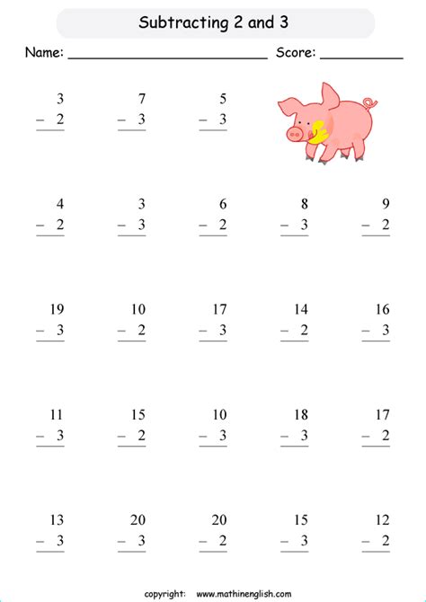 Subtracting Two Or Three Numbers Worksheets