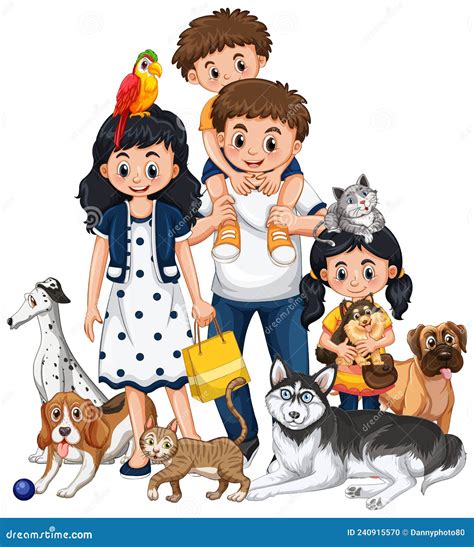 Familiares Felices Con Muchos Perros Ilustración Del Vector