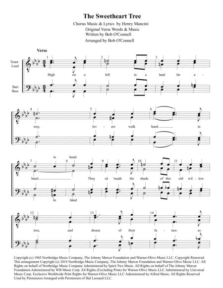 The Sweetheart Tree Arr Bob Oconnell Sheet Music Henry Mancini Ttbb Choir