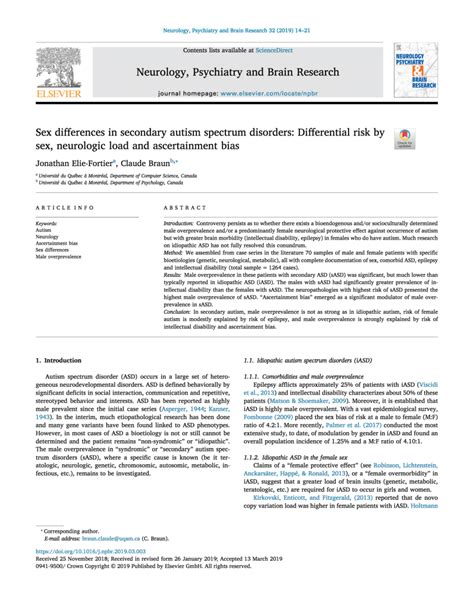 Pdf Sex Differences In Secondary Autism Spectrum Disorders Differential Risk By Sex