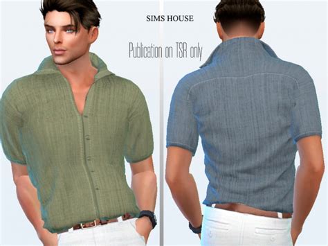 Mens Linen Shirt With Short Sleeves Plain By Sims House At Tsr Sims