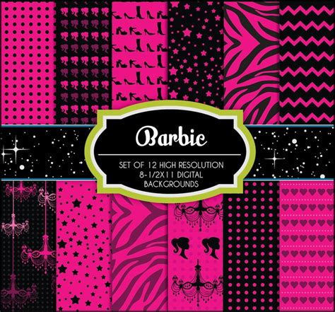 Barbie Inspired 12 Digital Backgrounds Printable Scrapbooking