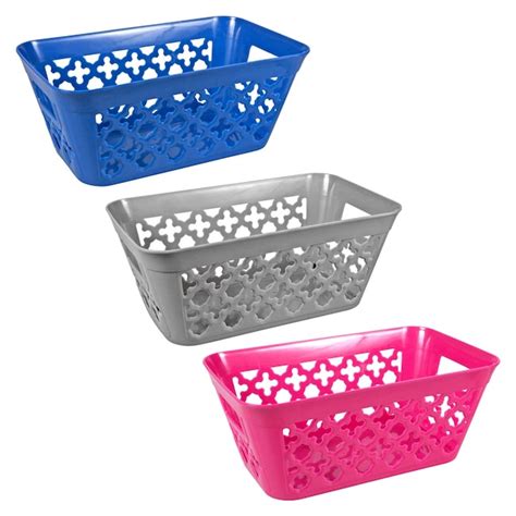 Bulk Essentials Rectangular Slotted Plastic Baskets With Handles And