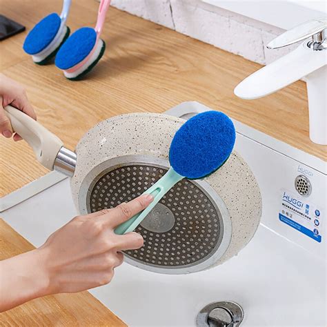 Butihome 2pclot Curved Handle Double Sided Sponge Clean Brush Dishes