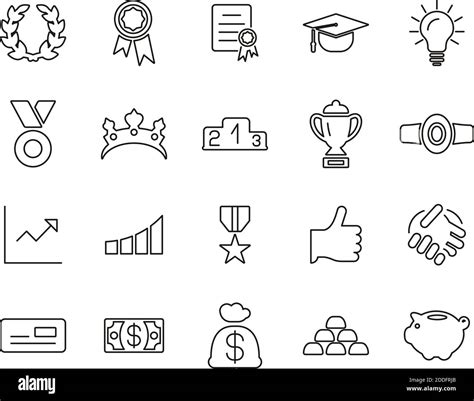 Success And Achievement Icons Black And White Thin Line Set Big Stock