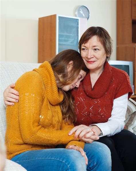 Mature Mother Comforting Crying Adult Daughter Stock Photo Image Of