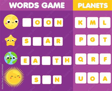 Educational Game For Children Word Puzzle Kids Activity Space And