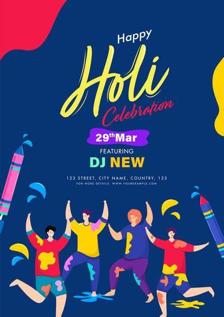 Happy Holi Celebration Invitation Card Template Layout With Event