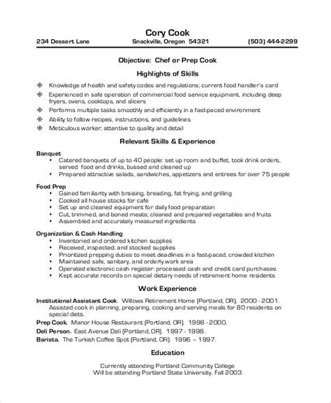 sample chef resume  examples  word