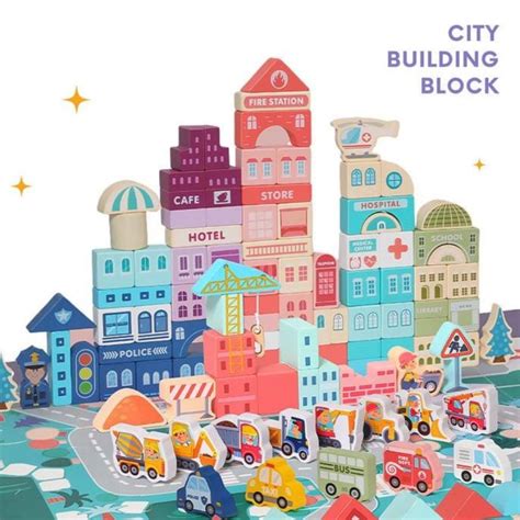 Jual City Building Block Wooden Toys Puzzle Kayu Bangunan Premium