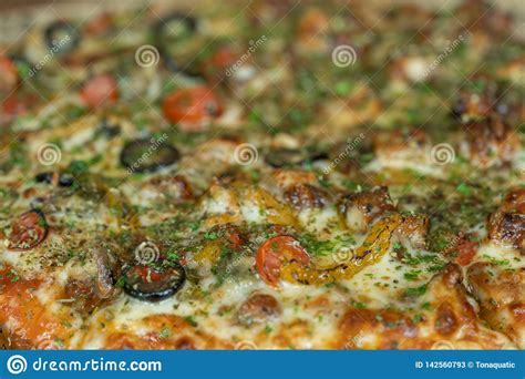 Close Up Hot Pizza Slice With Dripping Ham Sausage And Mozzarella Cheese Stock Image Image Of