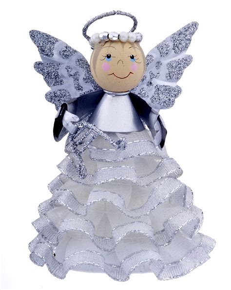 Angel Ornament With Ruffled Skirt Silver Christmas