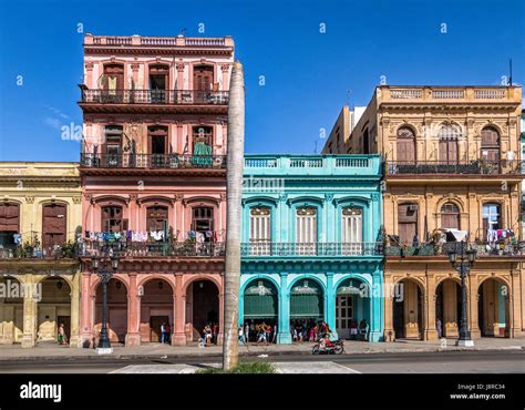 Colorful Buildings In Old Havana Downtown Street Havana Cuba Stock