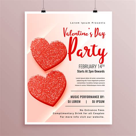 Red Glitter Hearts Flyer Design For Valentines Party Download Free