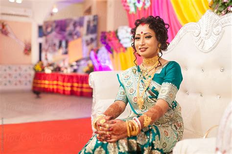 A Newly Married Indian Bride With Traditional Hindu Dress Del