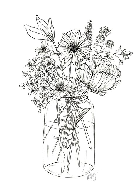 Floral Arrangement Coloring Page Flower Line Drawings Floral Drawing