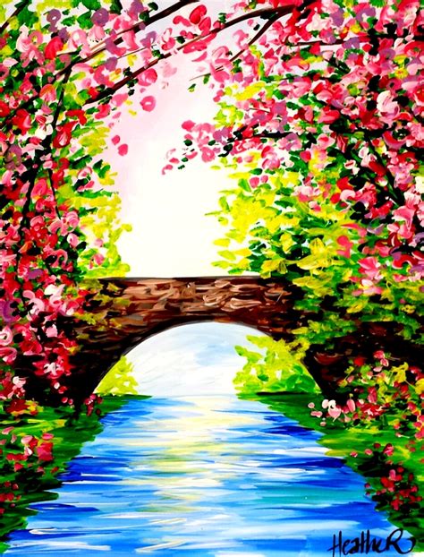 Spring Bridge Nature Paintings Watercolor Landscape Paintings