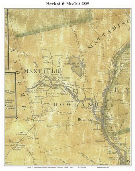 Howland And Maxfield 1859 Old Town Map With Homeowner Names Maine