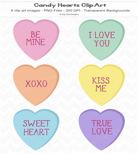 Candy Hearts Clip Art Digital Scrapbooking Instant Download