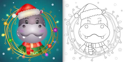 Premium Vector Coloring Book With A Cute Hippo With Twigs Decoration