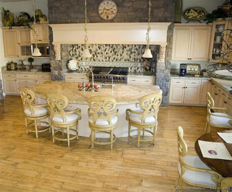 Luxury kitchen island with ample seating. Antique Kitchens - Pictures and Design Ideas