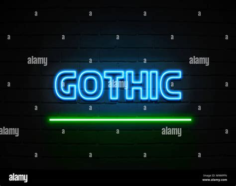 Gothic Neon Sign Glowing Neon Sign On Brickwall Wall 3D Rendered
