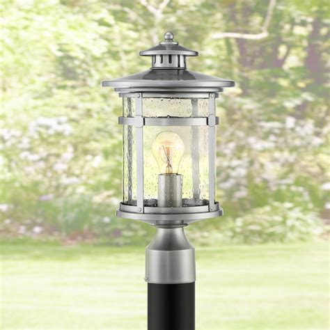Introducing the latest addition to the techmar post light range, the marcus! Franklin Iron Works Industrial Outdoor Post Light Chrome 16" Clear Seedy Glass Lantern for ...