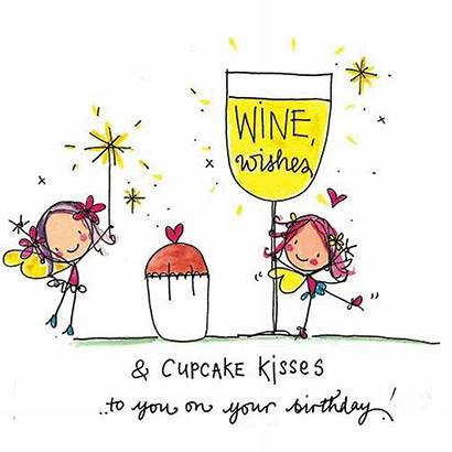 Wine Wishes Cupcake Kisses Birthday Happy Card