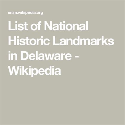 List Of National Historic Landmarks In Delaware Wikipedia National