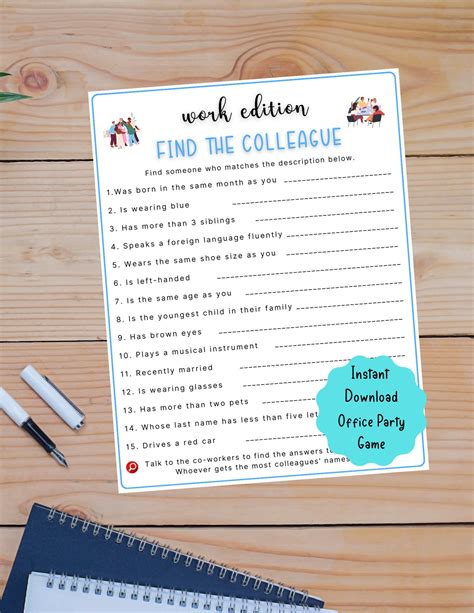 Printable Find The Colleague Office Party Game Coworker Staff Game Fun