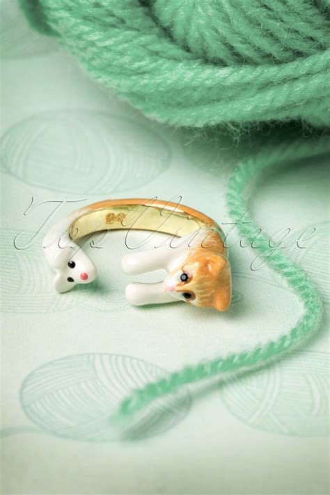 50s Kitty Cat Chasing The Mouse Ring In Gold
