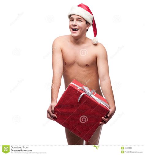 lustiger nackter junger mann stockbild bild von weihnachten glück 43637895