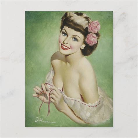 Pretty Vintage Pin Up Girl Art Postcard Zazzle