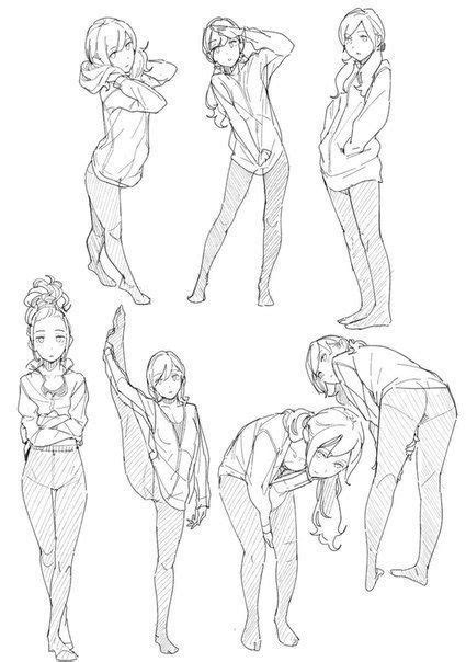 Various Positions for Anime and Manga Girl Poses references Desenho de poses Desenhando esboços