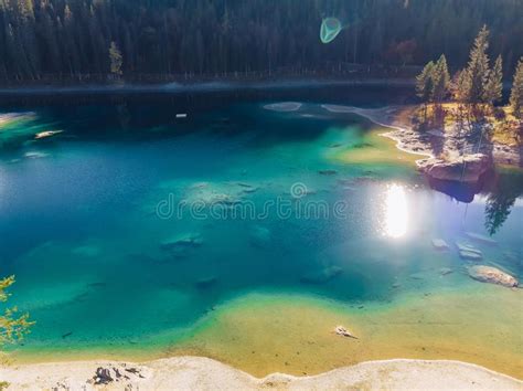 Flims Lake At Switzerland Drone Aerial Alpine Mountains Sunny Summer