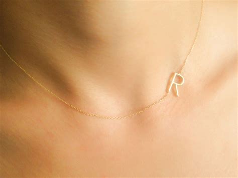 Gold Sideways Initial Necklace Personalized Jewelry Letter NEcklace