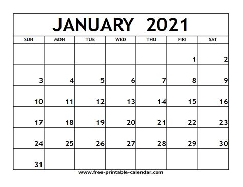 January 2021 Printable Calendar Calendar Printables Free Templates