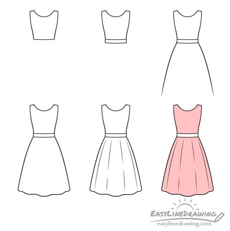 How To Draw A Dress Step By Step Easylinedrawing