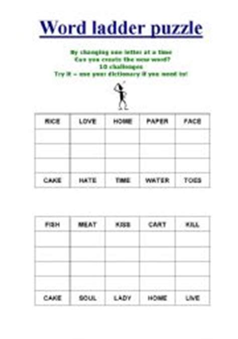 Children then start to expand the list by working through word families. English worksheets: Word ladder puzzle (ten puzzles)