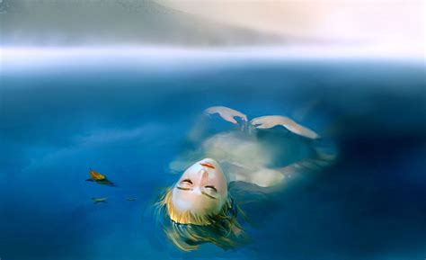 2560x1080 Resolution Woman Drifting On Blue Body Of Water Painting Hd